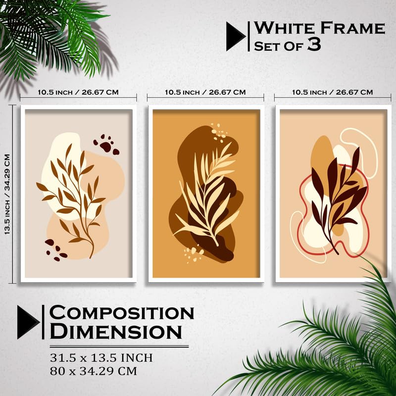 SAF paintings Set of 3 Abstract Boho modern art design Premium white Framed Bohemian wall painting for for Wall, Home and Living Room Decoration 80 cms x 34.29 cms COMBO-2059-K3