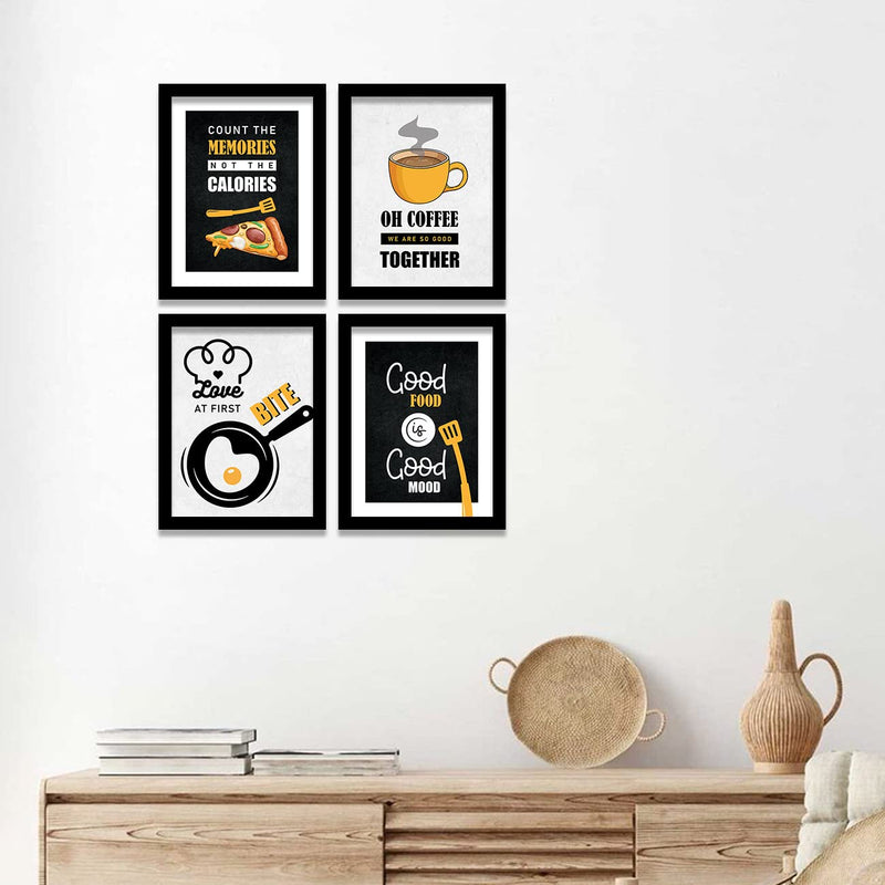 VASL™ Studio Restaurant Theme Painting - Food Framed Wall Posters for Cafe Food Court - Wall Posters for Hotel & Kitchen Wall/Food Quotes Wall Frames for Cafeteria (11 inch x 14 inch) set of 4