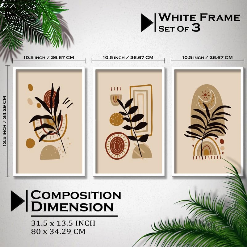 SAF paintings Set of 3 Plants Boho modern art design Premium white Framed Bohemian wall painting for for Wall, Home and Living Room Decoration 80 cms x 34.29 cms COMBO-2029-K3