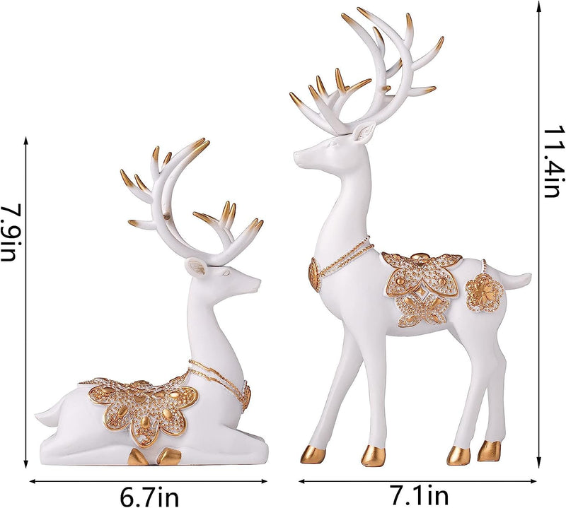 Xtore Creative Resin Golden and White Reindeer Sculptures | Beautiful Home Decor | Lifts up Energy of Your Room (Pack of 2, White)