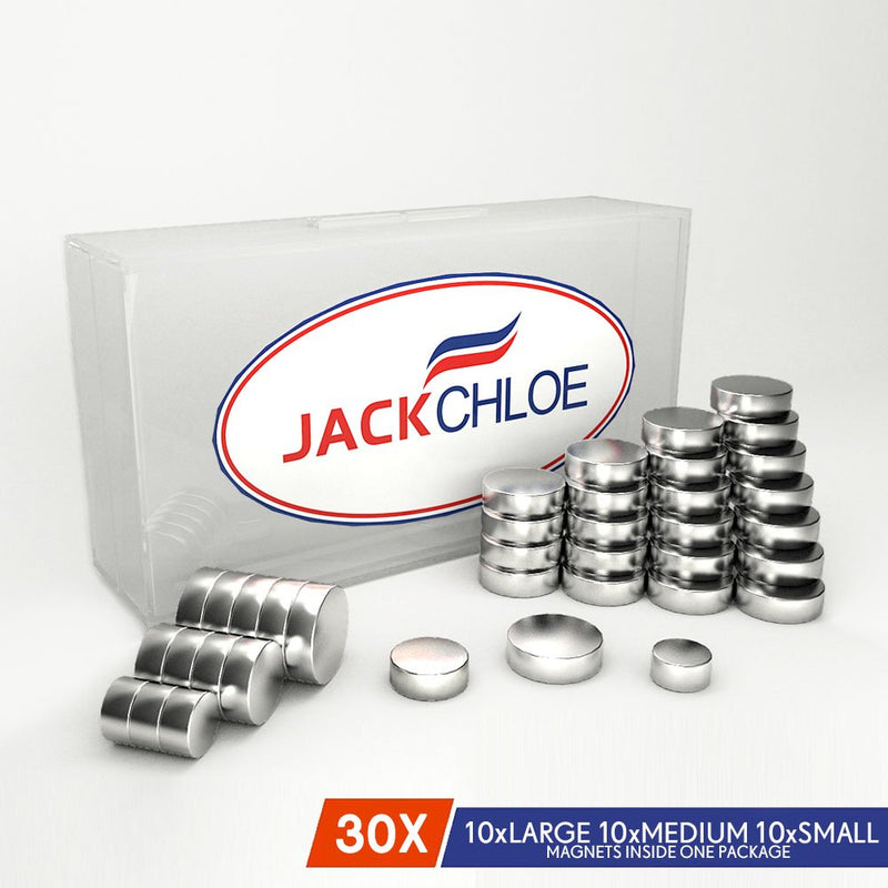 JACK CHLOE Round Refrigerator Magnets By Jack Chole, 30Pcs Stainless Steel Craft Magnets Of 3 Different Sizes, Durable Small Magnets For Multi-Use