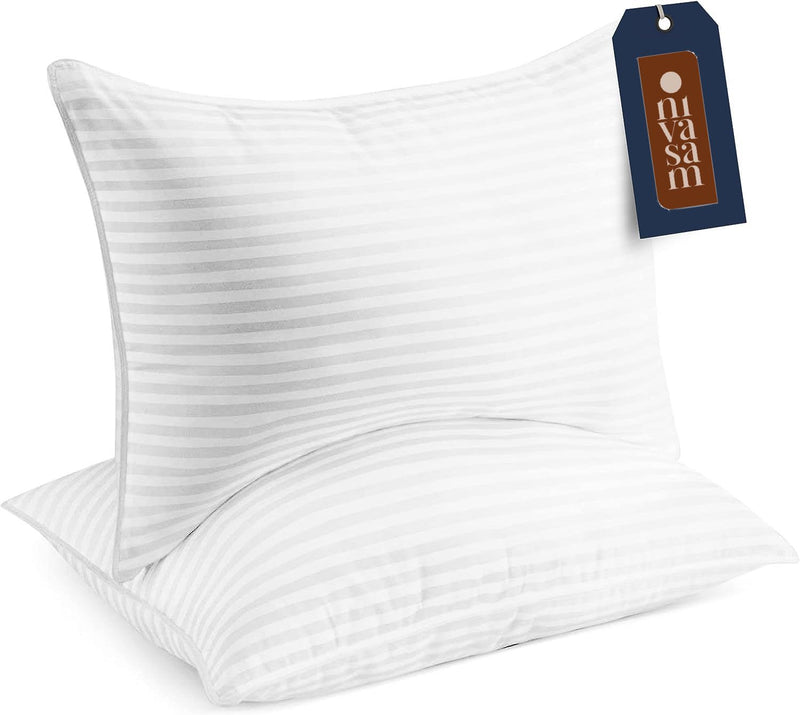 Nivasam Hotel Style Satin Stripe Pillow with Microfibre Filling - 43 x 68 cm: Luxurious Comfort for Your Best Night's Sleep (2)