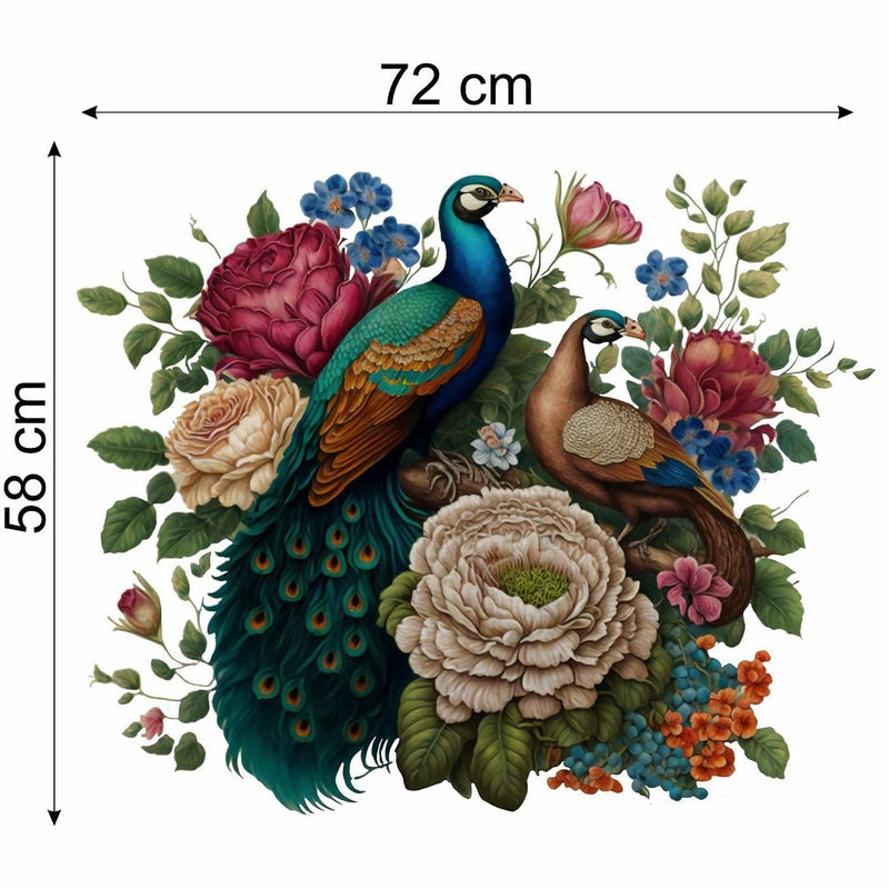 CVANU Beautiful Flowers & Peacock Self-Adhesive Vinyl Wall Sticker for Wall Decoration (58cmX72cm)_S296