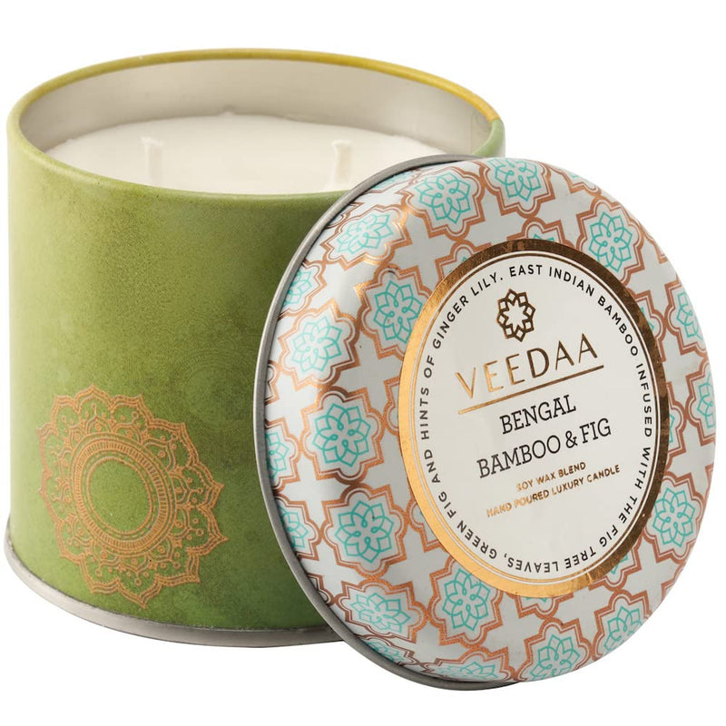 VEEDAA Bengal Bamboo & Fig Soy Wax Mason Tin Scented Candle (Burns 25 hours)