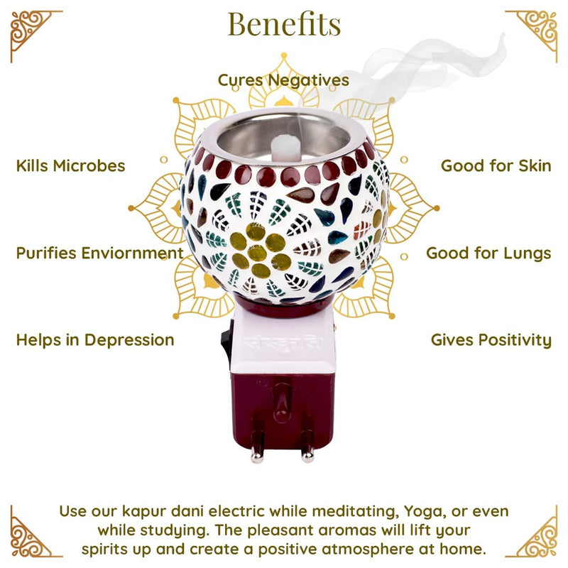 Ceramic Aroma Diffuser | Kapoor Dani Cum Night Lamp Multi Functional Essential Oil Camphor Burner for Fragrance with Switch On/Off Button for Heating