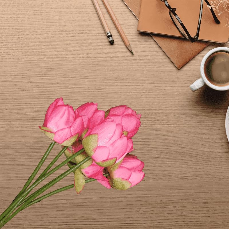 Shreedah Lotus Flower Stick Light Pink: Artificial Flowers for Home & Office Decoration | 27 Inch Stick Height | Matt Finish | Polyester Material | (Dark Pink)