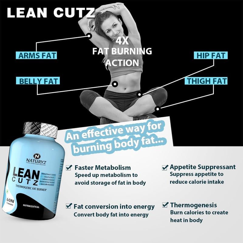 Naturyz LEAN CUTZ Thermogenic Fat Burner with Acetyl L Carnitine, Green tea Extract, Garcinia Cambogia, Green Coffee Bean Extract, Caffeine & Chromium Weight loss product for Men & Women- 60 Tablets