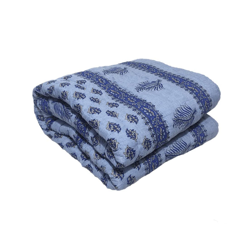 Gnudi Traditional Light Weight Pure Cotton Double Bed Soft Jaipuri AC Quilt/Jaipuri razai Double Bed for Mild Winter Printed/rajai Double Bed for Winter, 85x100 inch (G11_Blue)