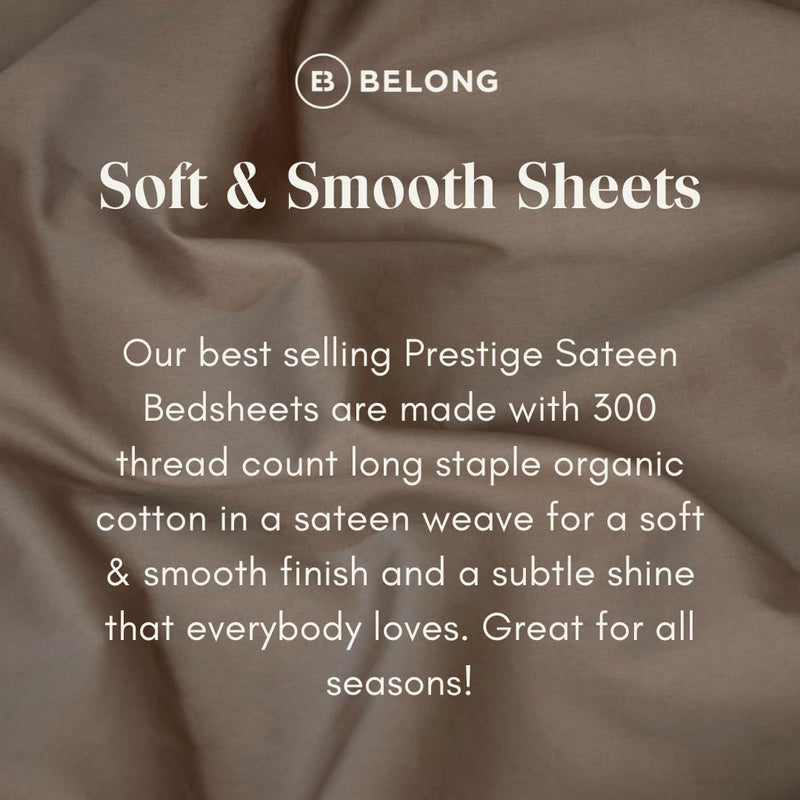 Belong 100% Organic Cotton 300 Thread Count All Round Elastic Fitted Premium Bedsheet with Pillow Covers, Plain Bedsheet with 13" Deep Pocket (Ivory, King)