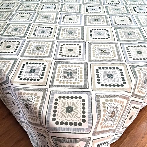 Antalya Decor King Size Cotton bedsheet 150 GSM 100 * 108 inches (Green) Glace Cotton with Free Jute Bag Size 8x8 inch (Geometric2)