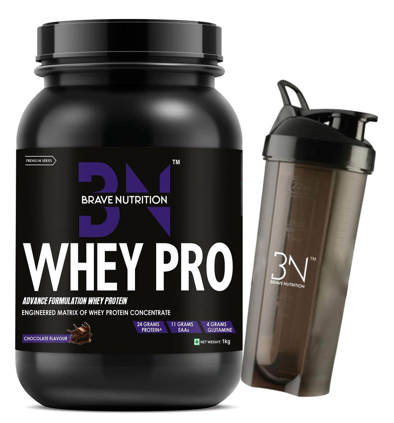 Brave Nutrition Whey Pro Protein Isolate Blend - 24g Protein, 11g EAAs, 4g Glutamine | Lean Protein Powder for Muscle Gain | Sports Nutrition | Muscle Builder Whey Concentrate for Men & Women [1Kg, Chocolate] Free Shaker Bottle