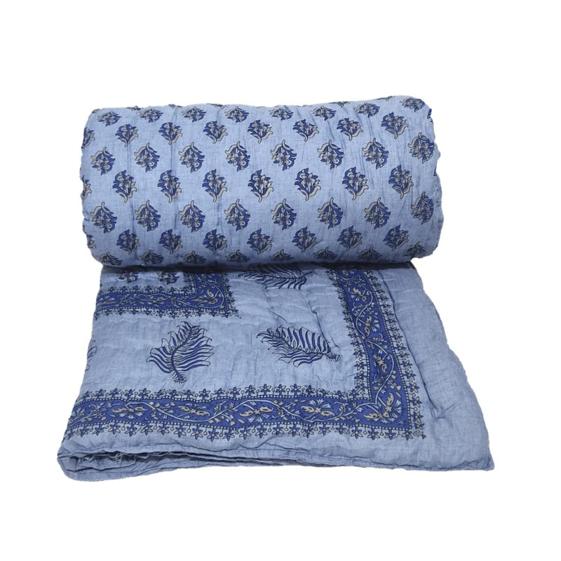 Gnudi Traditional Light Weight Pure Cotton Double Bed Soft Jaipuri AC Quilt/Jaipuri razai Double Bed for Mild Winter Printed/rajai Double Bed for Winter, 85x100 inch (G11_Blue)