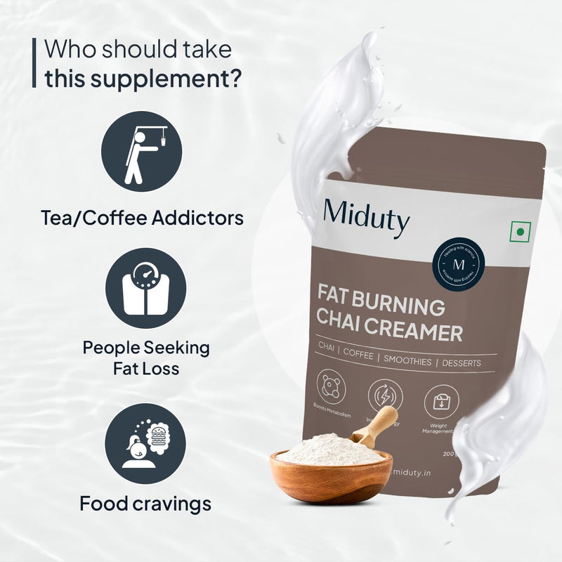 Miduty by Palak Notes Fat Burning Chai Creamer - Fat Burning - Metabolism - Fat loss - Weight management - Diabetes care - Medium Chain Triglyceride MCT Powder 200g (1)