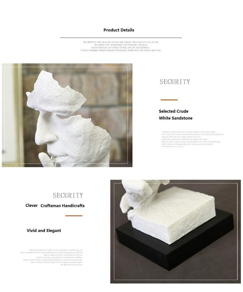 Abstract Sculptures Face Statues, Craftsman Handicrafts,The Thinker Statue/Keep Silence Sculpture (White with Black Base)