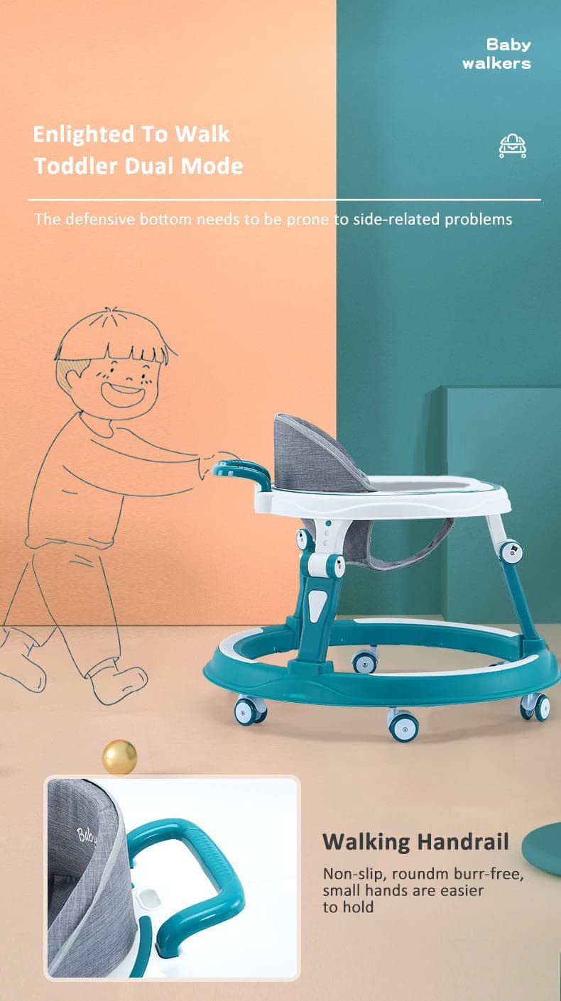 StarAndDaisy 360° Baby Walker Adjustable Height, Multi-Function Anti-Rollover Folding Walker with Height Adjustable 6-24 Months Male and Female Baby Walker (Blue)