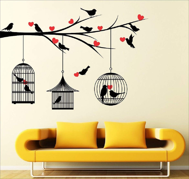 Walltech Combo of 4 Wall Sticker Beach with Sunset-(55 x 60 cms) | Love Birds with Hearts-(125 x 85 cms) | Modern Peacock-(90 x 75 cms) | Welcome to Our Home Butterfly-(91 x42 cms) - Material Vinyl