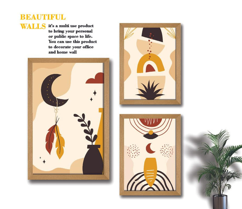 SAF paintings Set of 3 Modern Art Premium Brown frame painting for Wall Decoration SA-B34M1K2