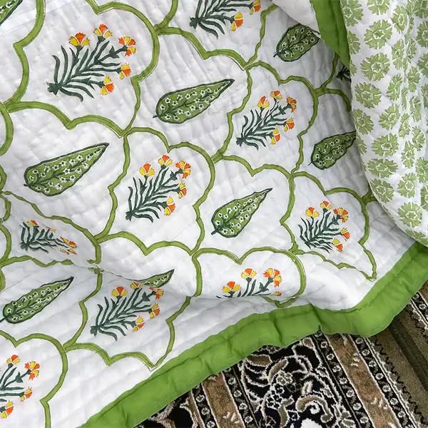 THE JAIPUR WALA Hand Block Printed Mulmul Cotton Quilt - Floral Single Size