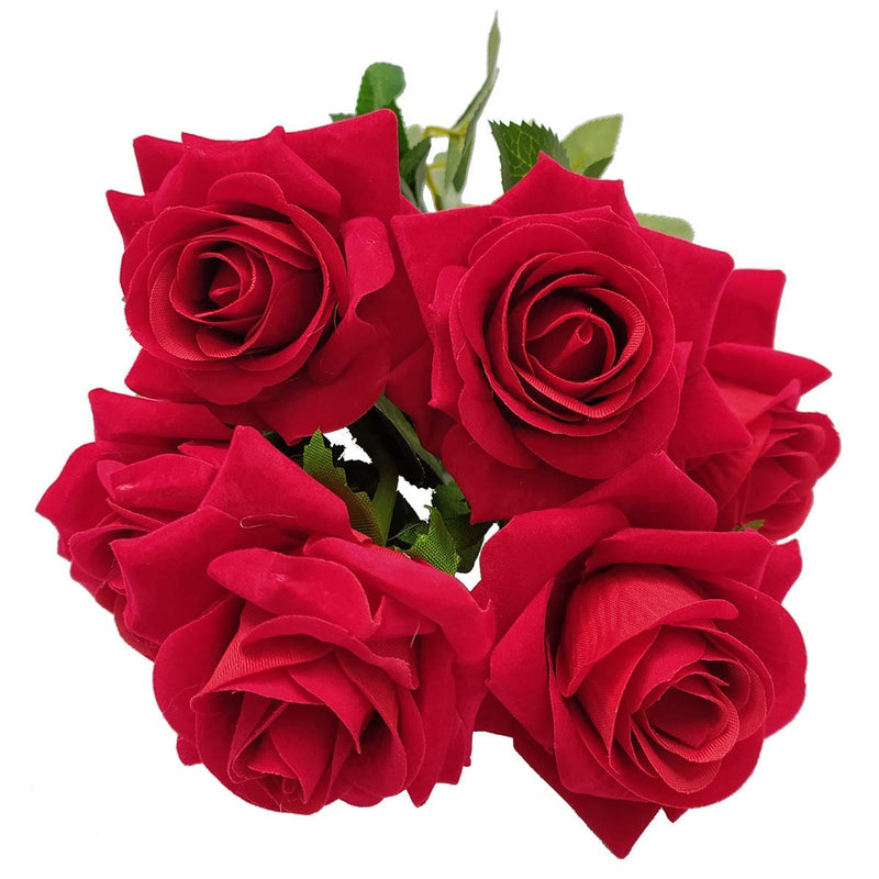 Daissy Raise ) Artificial Flowers (5 Stick Rose) RED Colour with White Plastic Pot for Table Decoration and Gift Purposes (Pack of 2)