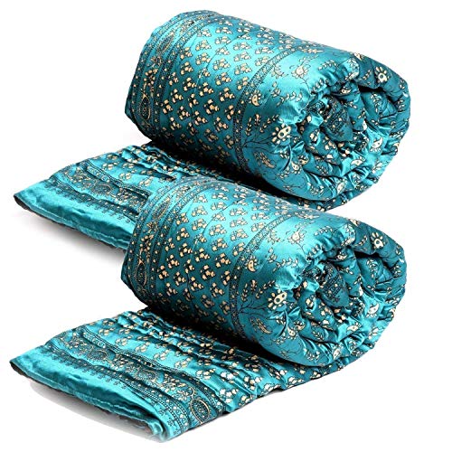 SVT Traditional Famous Rajasthani Print Jaipuri Beautiful Floral Print in froji Satin Jaipuri Rajai/Razai/Quilt Single/Single Bed Quilt/Comforter/AC Quilt/AC Comforter(Set of 2)