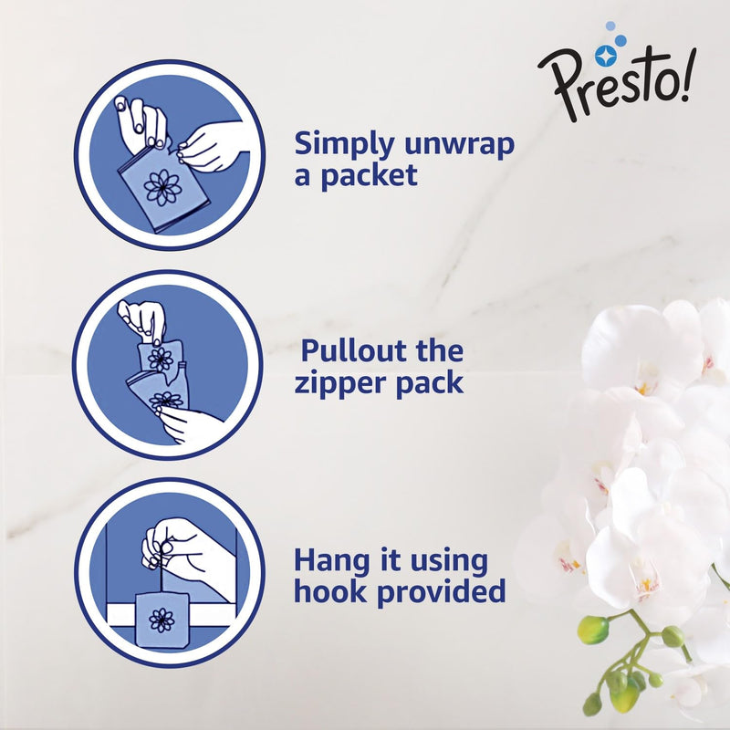 Amazon Brand - Presto! Pocket Air Freshener, Refreshing Fragrance that Lasts Up to 30 Days (5 Assorted Fragrances x 2 Packs, 100 Gms)