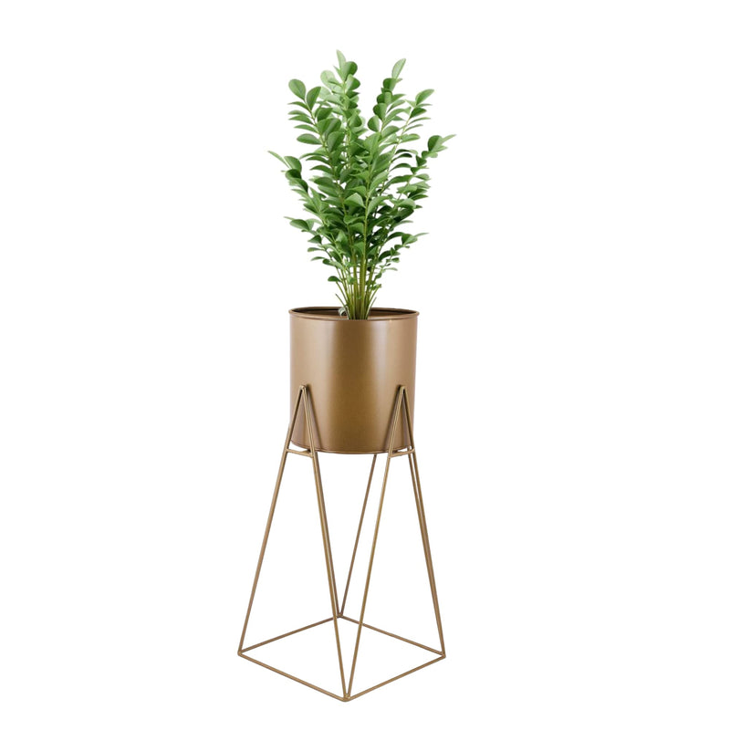 Leafy Tales Metal Pack of 1 Plant Stand with Metal Planters Pot Holder Flower Pot Indoor Outdoor in Square Base (Gold, Medium)