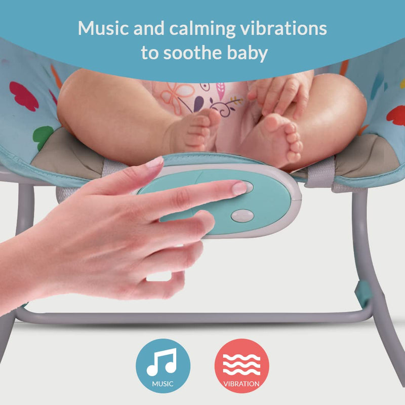 INFANTSO Baby Rocker Portable with Free Mosquito Net & Calming Vibrations & Musical Toy (03-Blue)