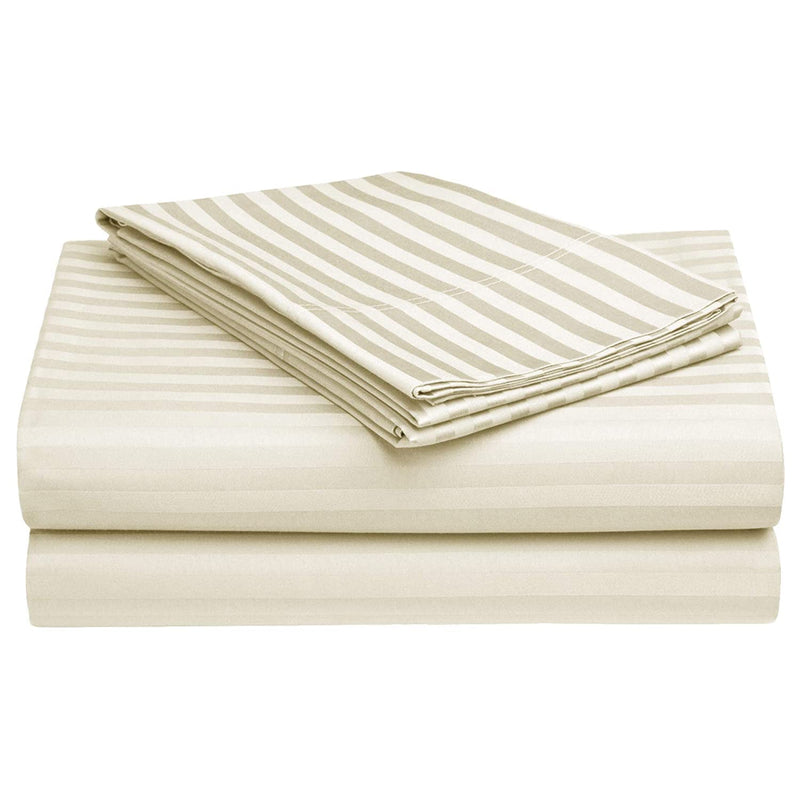 RSTC Satin Fabric Stripes Pattern 1 Bedsheet Set for Home/Hotels/Hospitals (1 Bedsheet 2 Pillow Covers) Size-90x100inch (Cream)