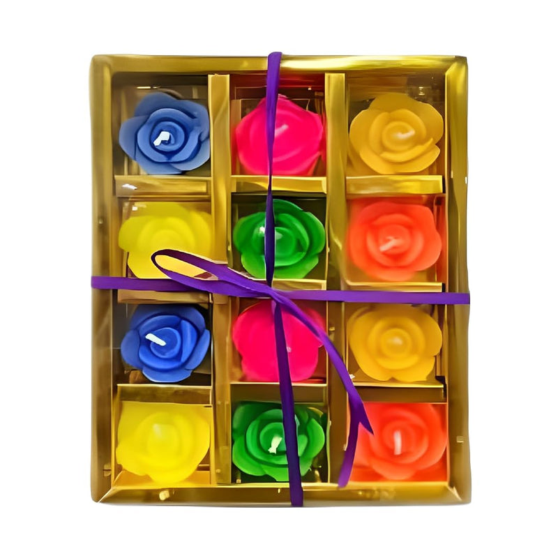 The Decor Affair 12-Piece Multicolour Rose Flower Wax Floating Candles - Unique Diwali & New Year Home Decor Gift - Long-Lasting Water Flower Shaped Diyas/Candles.