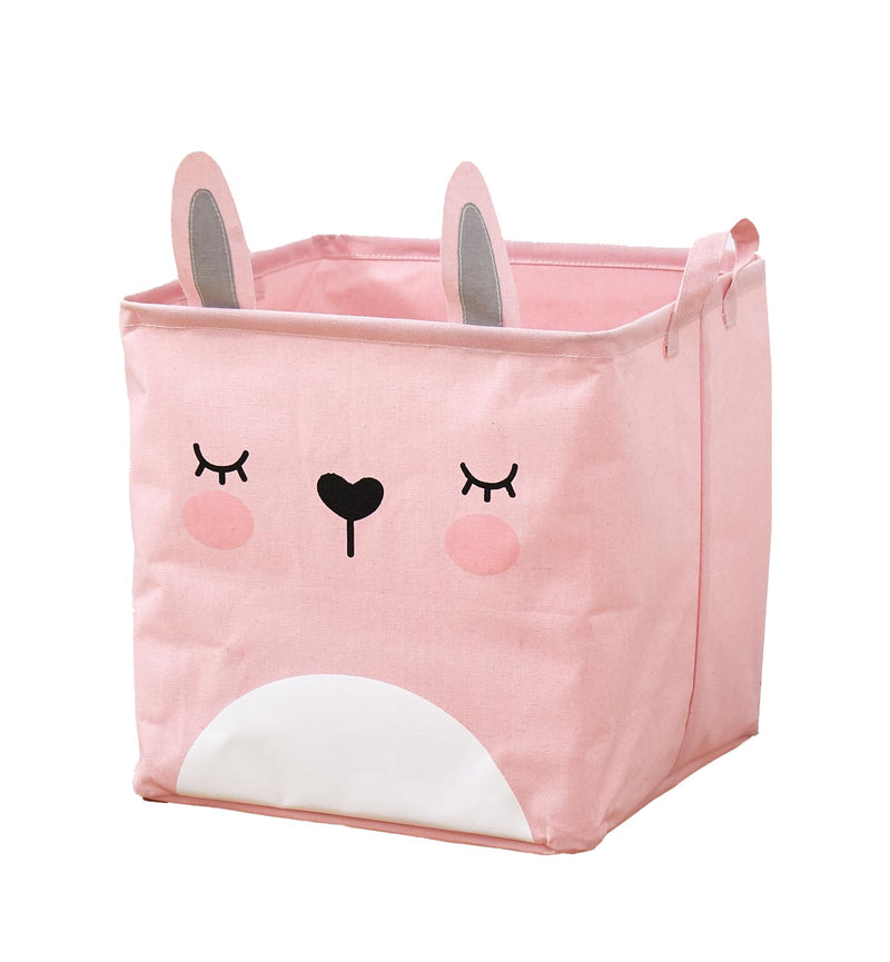 House of Quirk Cotton Linen Collapsible Square Storage Baskets Cute Kids Toys Storage Organiser For Ladunry Basket Organizer Home, Bedroom, Dorm, Clothes (Pink)