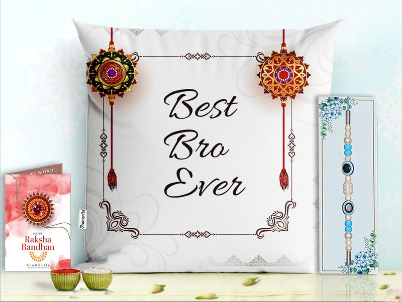 Pillow Rakhi for Brother with Gift - Rakhi with Rakhi Cushion with Filler Greeting Card- Rakhi for Brother, Gifts for Brother, Gifts for Rakhi, Gifts for Rakshabandhan Rakhi Gifts-PC-CU-18