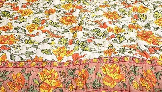 fashhub World Famous Jaipuri Light Weight Pure Cotton Traditional Rajasthani Print Multi Colour Single Bed Quilt/Razai Multi Flower