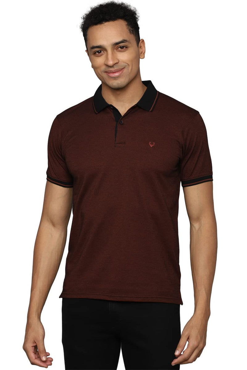 Allen Solly Men's Solid Regular Fit Polo Shirt (ASKPNRGFL33551_Brown