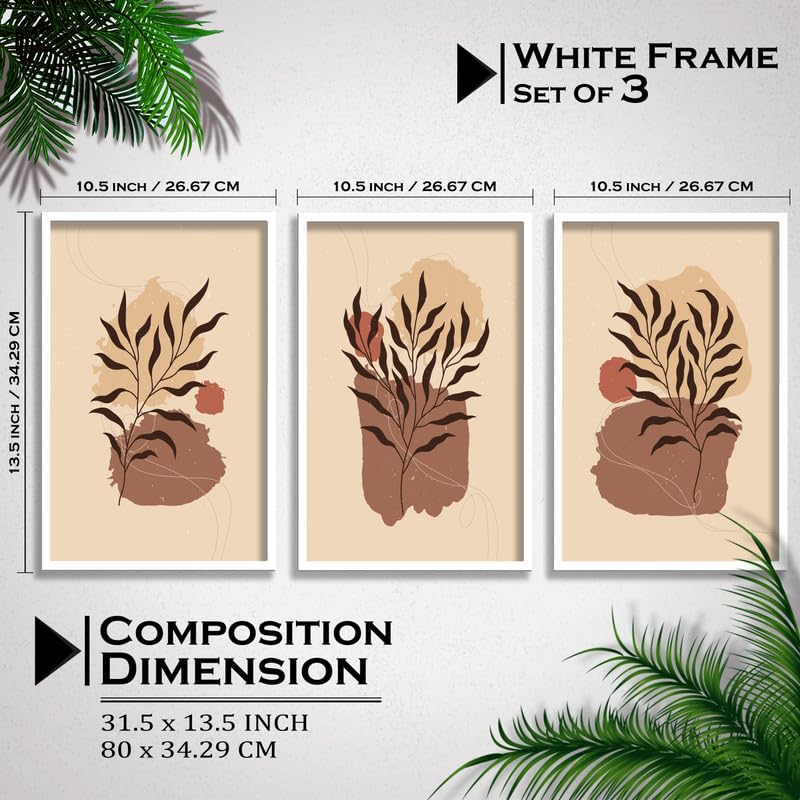 SAF paintings Set of 3 flower pot Boho modern art design Premium white Framed Bohemian wall painting for for Wall, Home and Living Room Decoration 80 cms x 34.29 cms COMBO-2051-K3