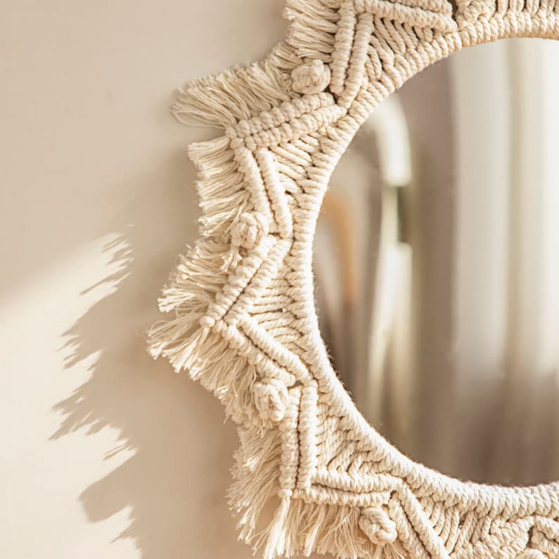 URHAN Macrame Hanging Wall Mirror with Macrame Round Mirror Art Boho Decor MM022