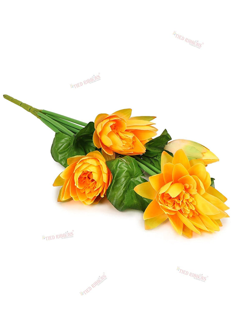 TIED RIBBONS Polyester Artificial Lotus Flowers For Vase (Yellow, 52 Cm) Home Decoration Living Room Bedroom Corner Table Top Wedding Decorative Items (Pot Not Included)