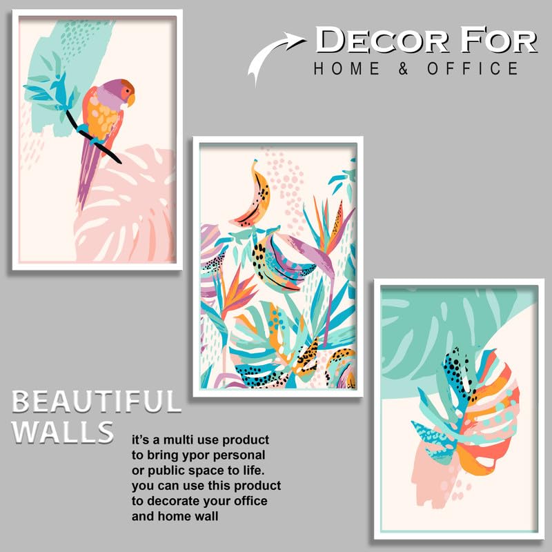 SAF paintings Set of 3 Abstract Boho modern art design Premium white Framed Bohemian wall painting for for Wall, Home and Living Room Decoration 80 cms x 34.29 cms COMBO-2068-K3