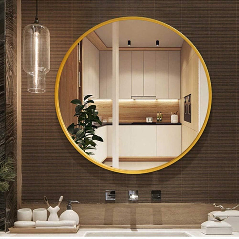 Art Box Bathroom Mirror, Round Wall Shower Mirror, Wrought Iron Frame, Ultra-Clear Mirror, wear-Resistant and Durable, Safe and Stable/Golden Size 18x24Inch