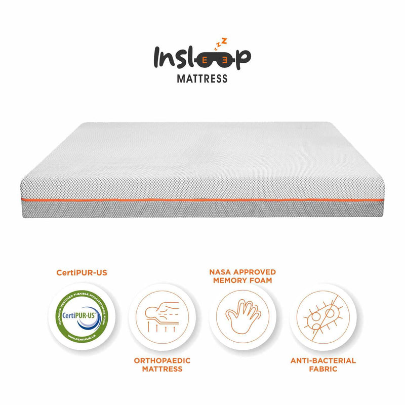 Insleep Orthopedic Memory Foam 6-inch Queen Size Mattress (80x60x8 Grey & White Anti-Bacterial Fabric) in a Box l CertiPUR-US Certified