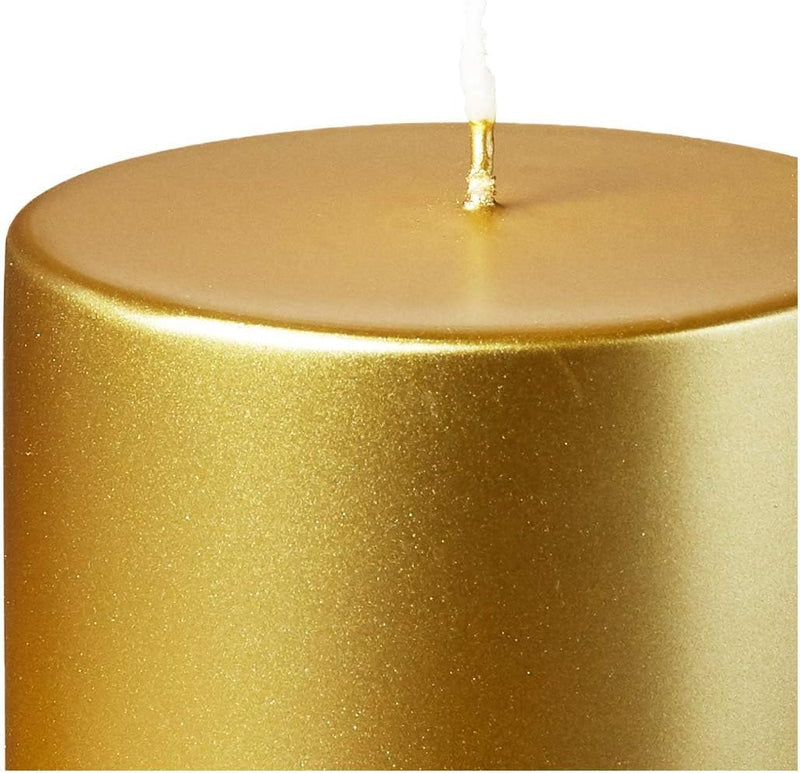 The Royal Luminary Collection: Opulent Radiance - Pack of 4 Exquisitely Crafted Metallic Pillar Candles in Luxurious Gold