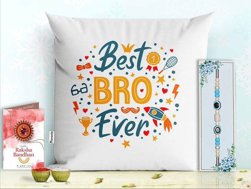 Pillow Rakhi for Brother with Gift - Rakhi with Rakhi Cushion with Filler Greeting Card- Rakhi for Brother, Gifts for Brother, Gifts for Rakhi, Gifts for Rakshabandhan Rakhi Gifts-PC-CU-21