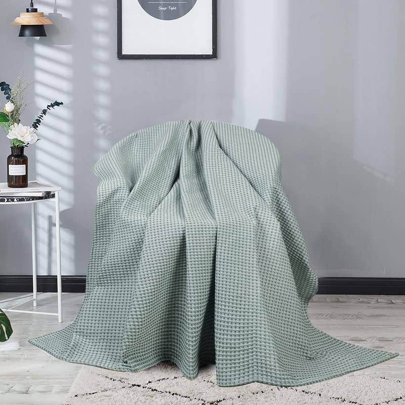 BSB HOME 100% Pure Cotton Thermal Blanket Breathable, Soft Waffle, Cozy & Skin Friendly All Season for Bed & Sofa Indoor and Outdoor Double Bed Blanket | Dohar (Colour- Mint Green, 230 x 250 Cm)