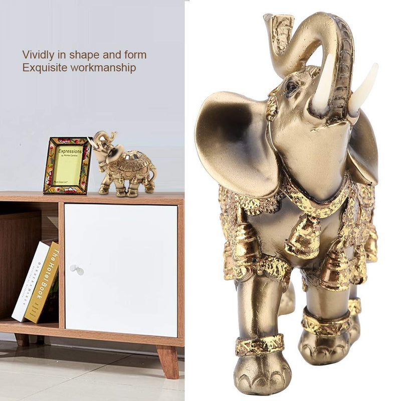 Wal front Golden Polyresin Elephant Statue Sculpture Trunk Wealth Lucky Collectible Figurine Gift Home Decor Feng Shui Ornament(L)