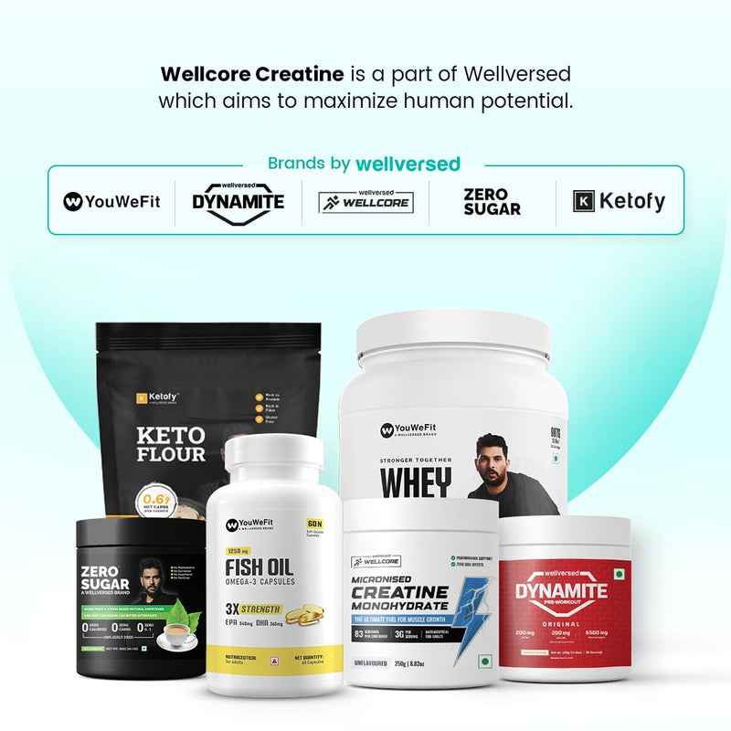 Wellcore - Pure Micronised Creatine Monohydrate(Fruit Fusion, 33 Servings) | Rapid Absorption | Enhanced Muscle strength & Power