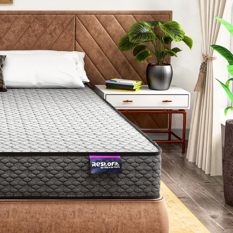 RESTOFIT Dual Comfort Orthopedic Mattress Queen Size | Sleep Well with 78x60x6 Inches Medium Firm Queen Size Mattress | 6-Inch HR Foam Mattress | Viscose Cotton, 7 Years Warranty Vacuum Roll Packaging