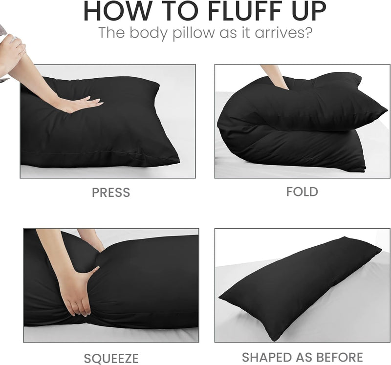 Large Body Pillow Insert- Breathable Full Body Pillow for Side Sleeper - Soft Long Bed Pillow for Adults - 20 x 54 inch (Black)