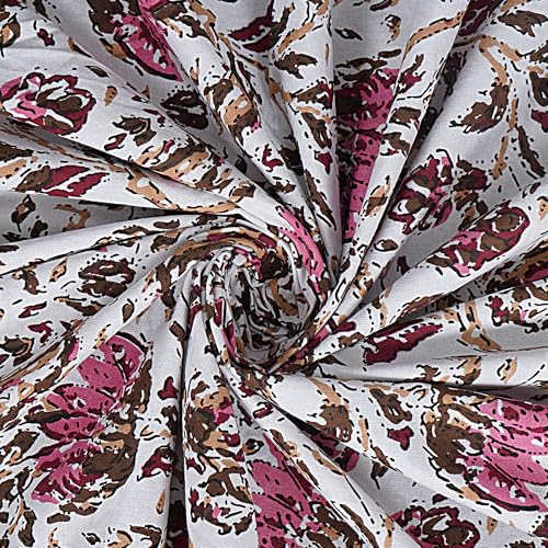 HZAR ART King Size Premium 100% Cotton Bedsheet for Double Bed with 2 Pillow Covers | 280 TC Flat Sheet | Jaipuri Print Double BedSheet Cotton(Wild Flower Print, 90 X 108 Inches) SB72