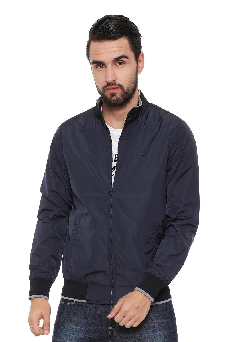 Allen Solly Men's Solid Polyester Blouson Jacket (ASJKOBOPN25774_Navy Blue_Small)