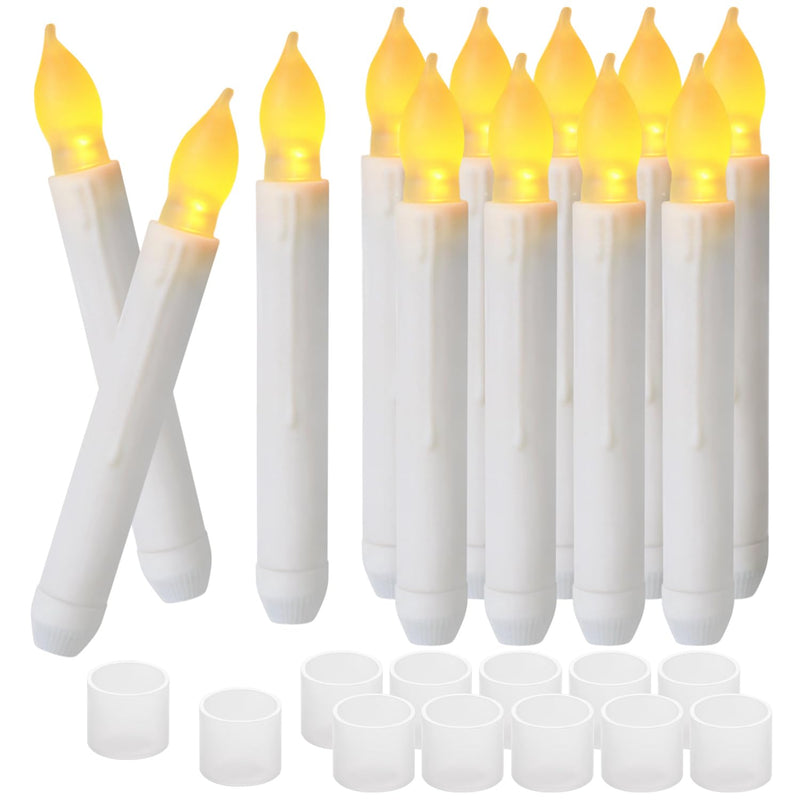 SingTok 12PCS 6.5 Inches Flameless LED Fake Taper Candles Lights, Battery Operated Candlesticks with Warm Yellow Flickering Flame, Electric for Christmas Window Church Wedding Party Decorations