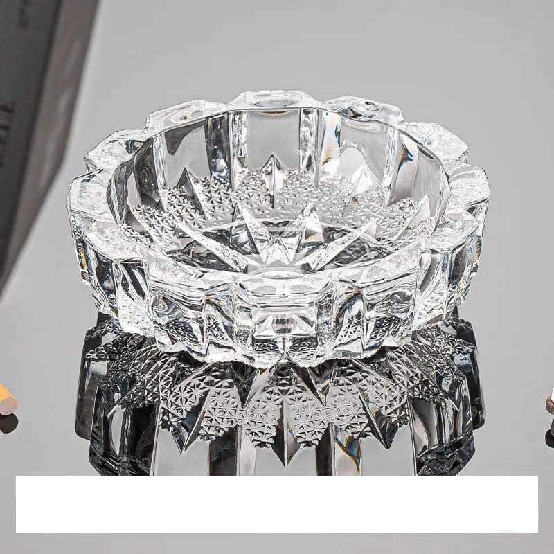 HappinessHills Classic Diamond Cut Crystal Round Ashtray, 1 pcs | 12.7 x 12.7 x 3.8 cm